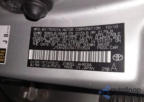 2010 Toyota Prius Ii z USA, uszkodzony, nr VIN JTDKN3DU9A1310524